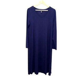 Eileen Fisher Womens Navy Blue V-Neck Long-Sleeve Midi Dress S